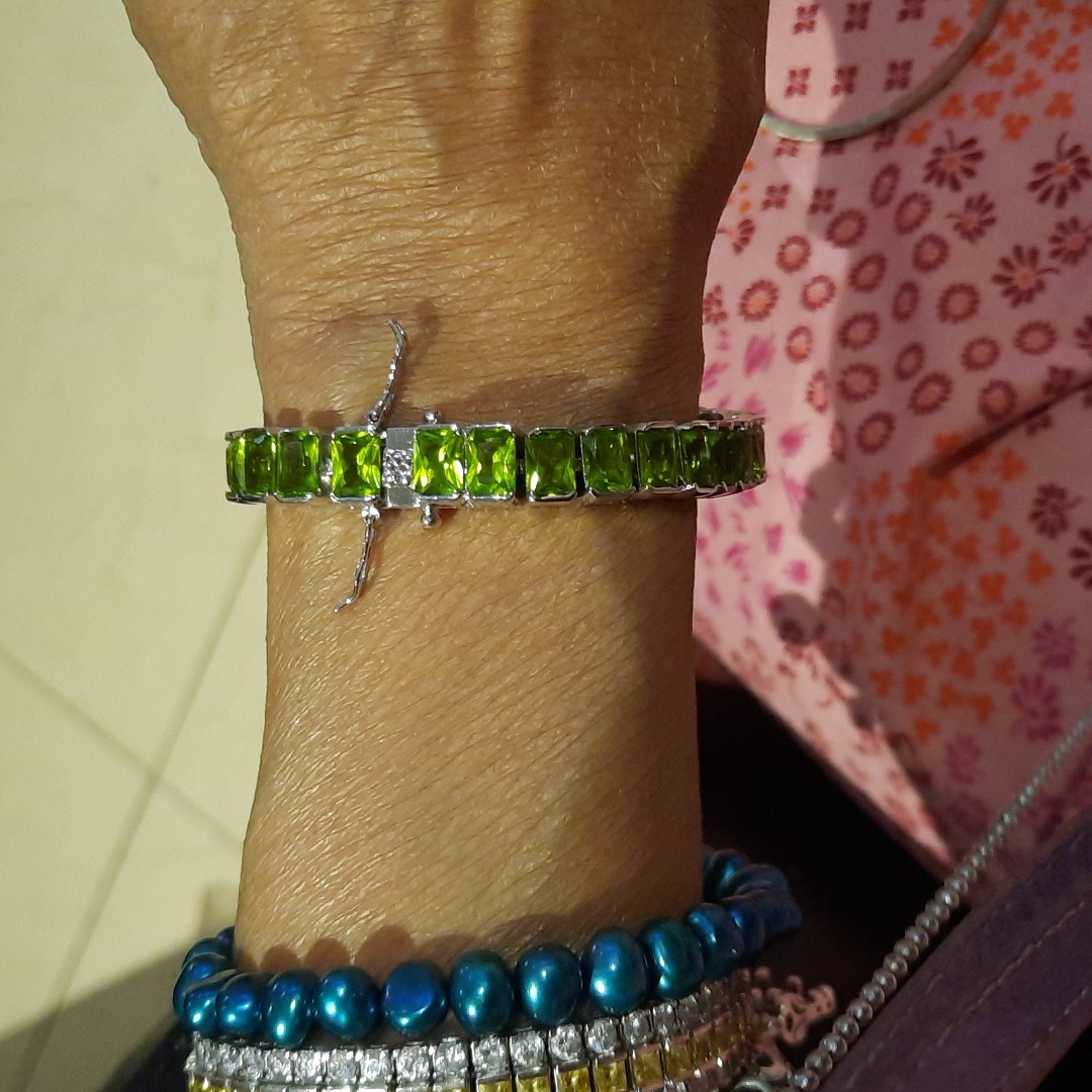 Authentic Genuine Solid Sterling Silver Rhodium Peridot Cz Tennis Bracelet